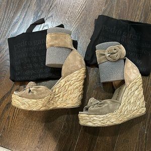 Pedro García Tacy Taupe Suede Wedge Sandal 36.5 with box and 2 dust bags
